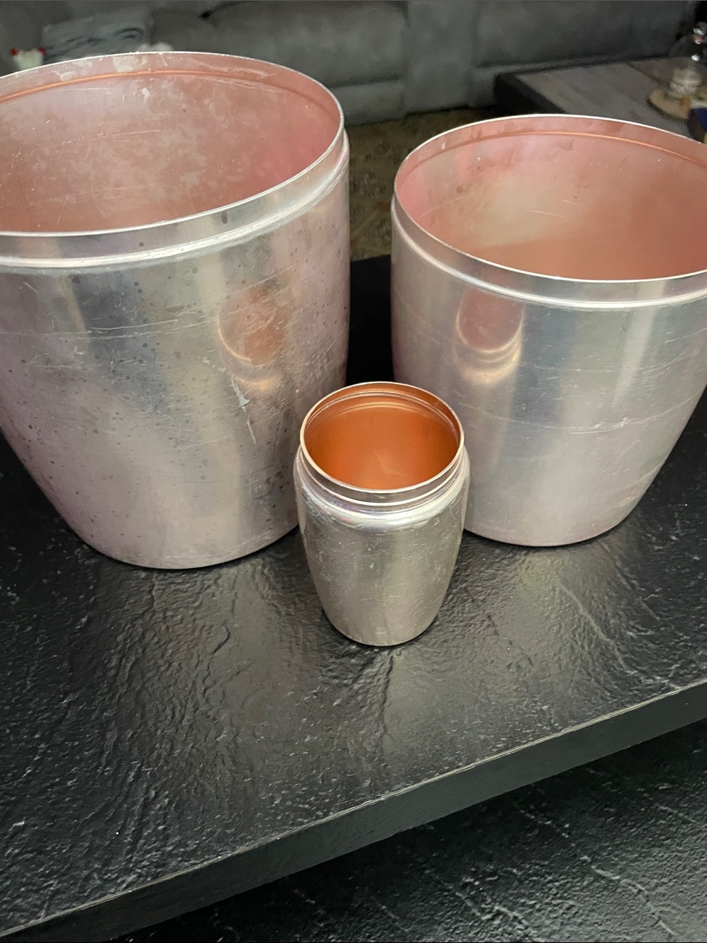West Bend Vintage Metallic Silver and Coppertone Nesting Canisters - Set of 3
